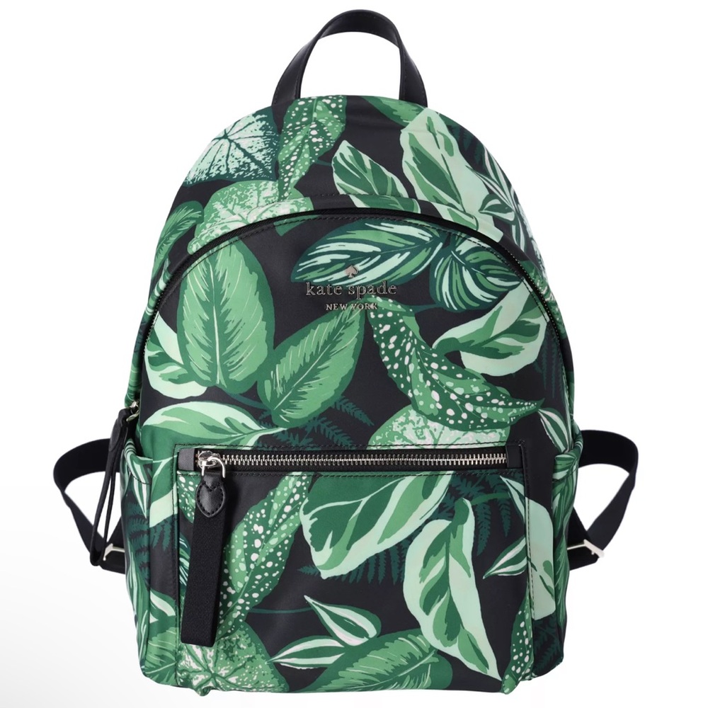 Kate Spade Chelsea Green Fern Foliage Leaves Print Nylon Backpack KH414